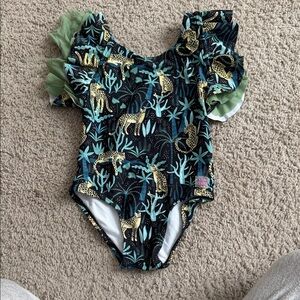 Rufflebutts-Leopard Print Ruffle Sleeve Bodysuit